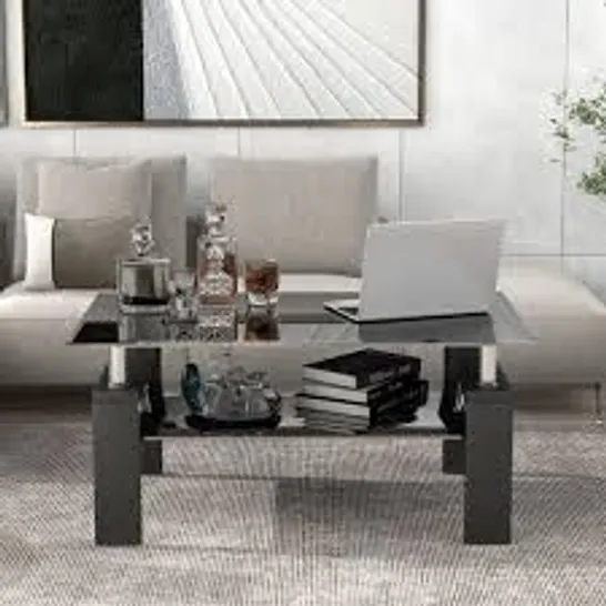 BOXED NEO GREY GLASS MODERN RECTANGLE LIVING ROOM COFFEE TABLE WITH LOWER SHELF (2 BOXES) 