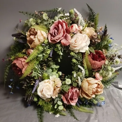 BOXED FAUX FLOWER DOOR WREATH 