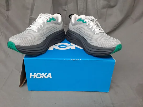 BOXED PAIR OF HOKA U BONDI 8 TS SHOES IN GREY/GREEN UK SIZE 6