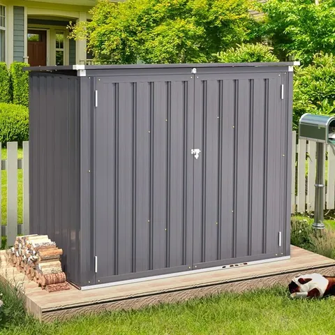 BOXED BRITZA 5FT W X 3FT D METAL SHIPLAP PENT GARBAGE SHED - GREY (1 BOX)