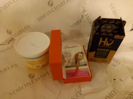 BOX OF APPROXIMATELY 20 BEAUTY AND JEWELLERY PRODUCTS, TO INCLUDE HU, MYPROTEIN, 