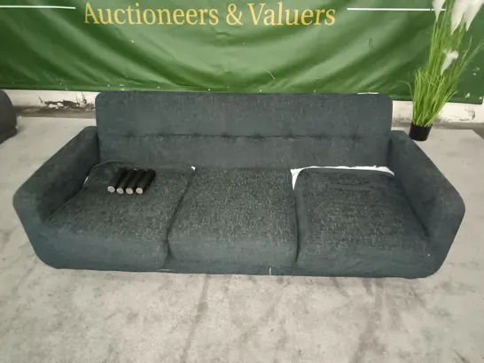 BLACK FABRIC 3-SEATER SOFA ON WOODEN LEGS