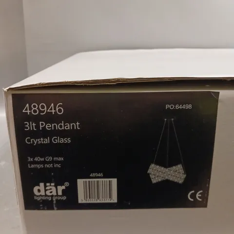 BRAND NEW BOXED DAR LIGHTING CRYSTAL GLASS 3 LIGHT PENDANT LIGHT 