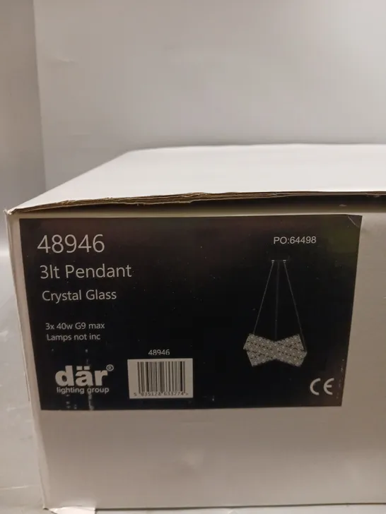 BRAND NEW BOXED DAR LIGHTING CRYSTAL GLASS 3 LIGHT PENDANT LIGHT 