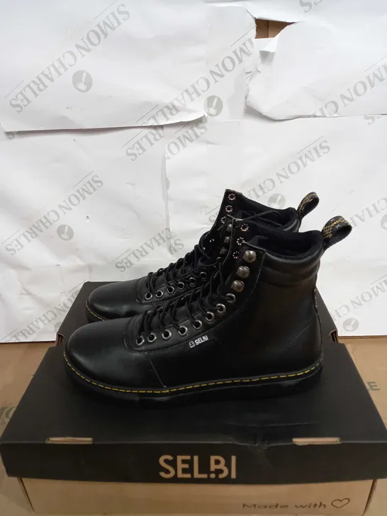 BOXED PAIR OF SELBI LACE UP BOOTS SIZE 39