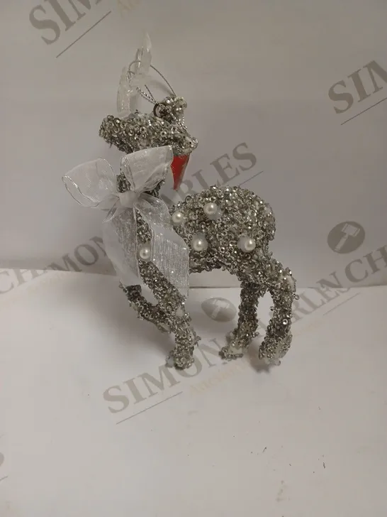 BOX OF APPROXIMATELY 20 GEORGE HOME SILVER EFFECT SEQUINED REINDEER HANGING DECORATIONS  