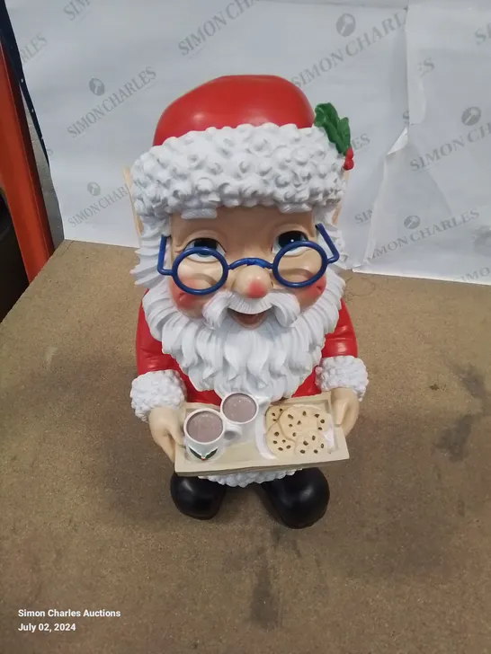 BOXED SANTA HOLDING TRAY OF COOKIES AND COCO ORNAMENT 