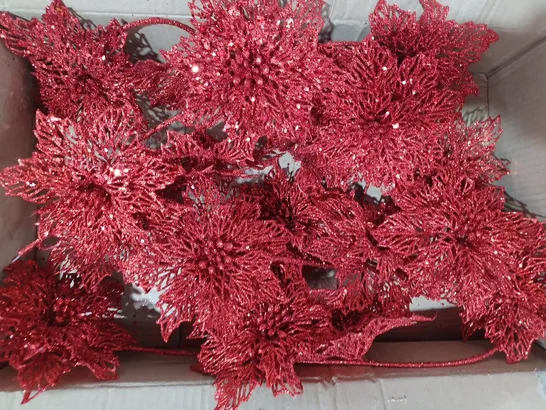 BOXED UNBRANDED RED GLITTERY FLOWER DECORATION 