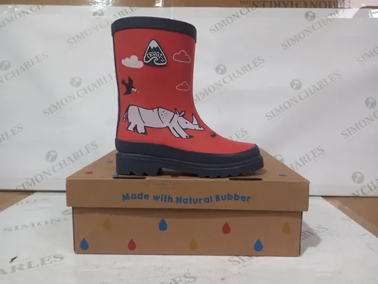 BOXED PAIR OF FRUGI KIDS RHINO WELLINGTON BOOTS IN ORANGE UK SIZE 10