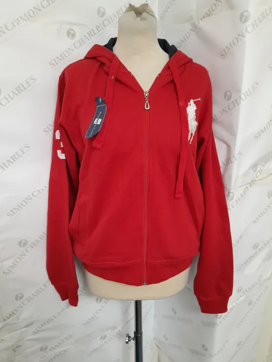 POLO BY RALPH LAUREN EMBROIDERED ZIP HOODIE IN RED SIZE S