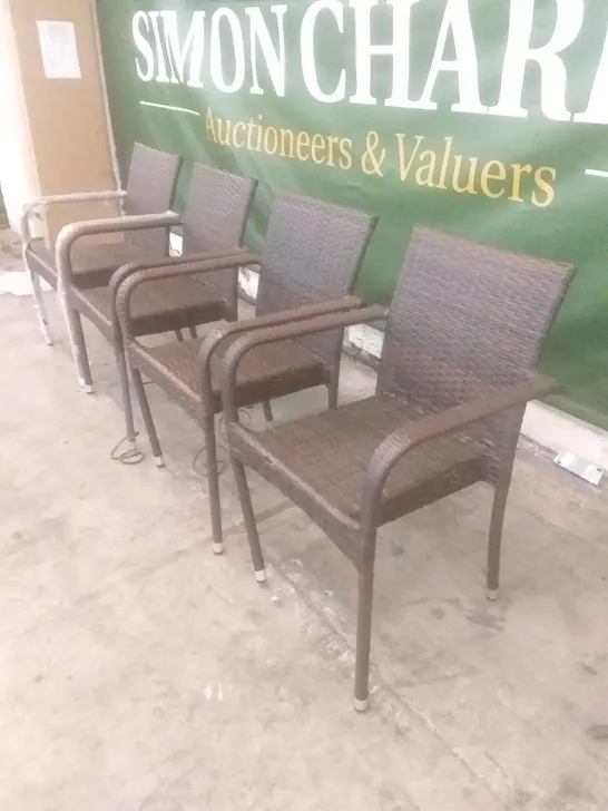 X4 RATTAN EFFECT GARDEN CHAIRS BROWN