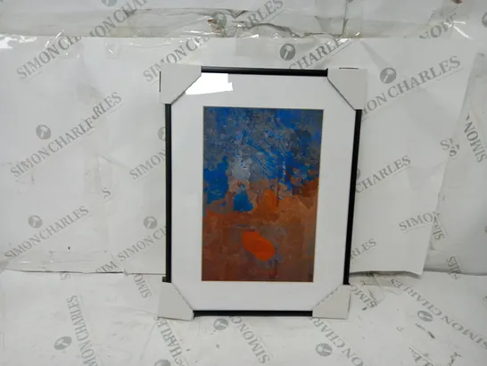 BOXED DAVID AND DAVID STUDIO 'ORANGE AND BLUE 2' BY LAURENCE DAVID FRAMED GRAPHIC ART 30 X 40CM SATIN BLACK