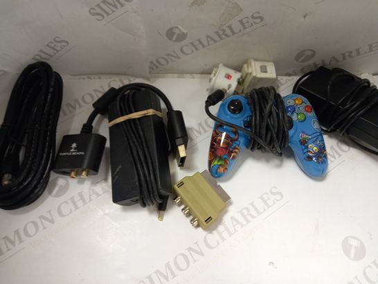 LOT OF ASSORTED ELECTRICALS TO INCLUDE AC ADAPTERS, WII ADAPTERS, ASSORTED WIRES
