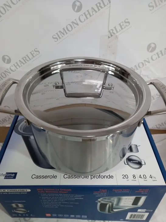 BOXED LE CREUSET 3-PLY STAINLESS STEEL CASSEROLE POT 