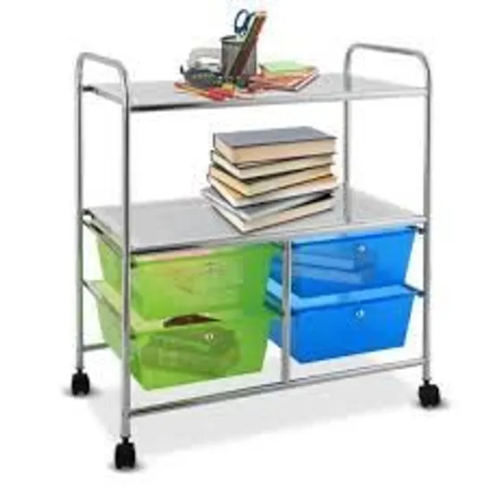 BOXED UTILITY ORGANISER CART WITH 4 PLASTIC DRAWERS