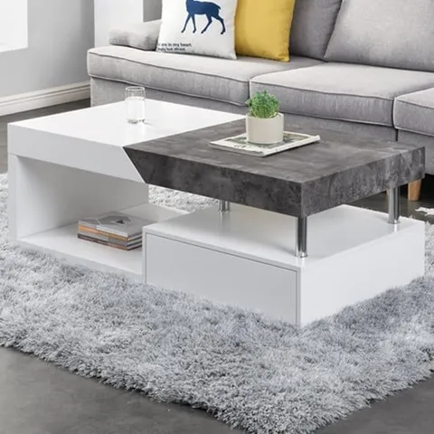 TUNA WOODEN STORAGE COFFEE TABLE IN WHITE AND CONCRETE EFFECT 120X60X42CM