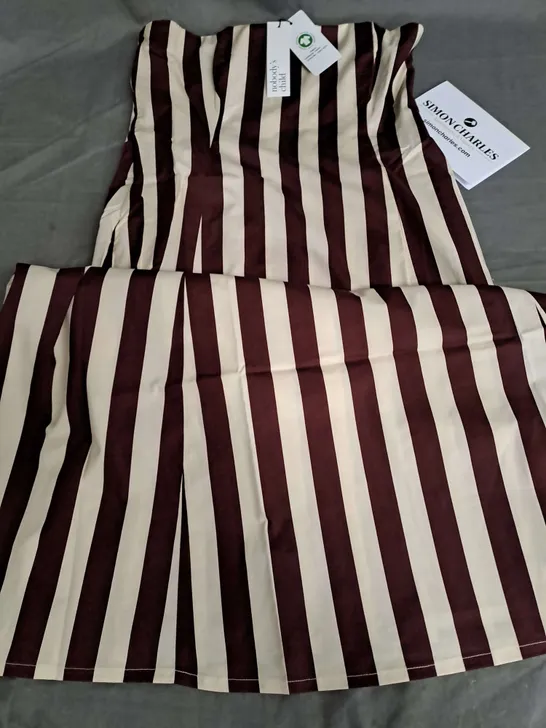 NOBODYS CHILD THEODORA MIDAXI DARK BROWN STRIPED DRESS - UK 10