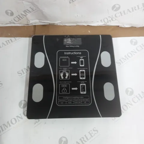 TEMPERED GLASS TOP WIEGHING SCALE BLACK BLUETOOTH BATHROOM SCALE