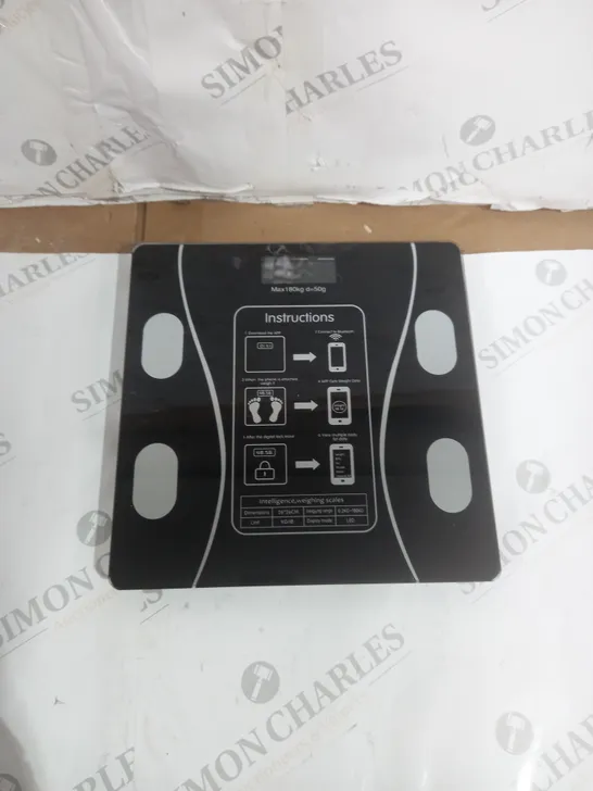 TEMPERED GLASS TOP WIEGHING SCALE BLACK BLUETOOTH BATHROOM SCALE
