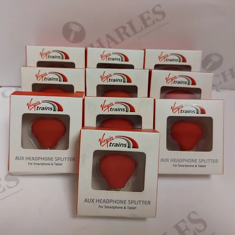 BOX OF APROX 10 VIRGIN TRAINS AUX HEADPHONES SPLITTERS 3.5MM	