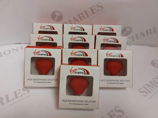 BOX OF APROX 10 VIRGIN TRAINS AUX HEADPHONES SPLITTERS 3.5MM	