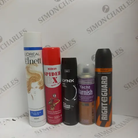 BOX OF APPROX 18 ASSORTED AEROSOLS TO INCLUDE - RIGHT GAURD SPORT - LYNX BLACK - LOREAL PARIS ELNET HAIRSPRAY ECT