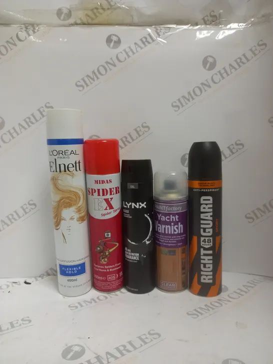 BOX OF APPROX 18 ASSORTED AEROSOLS TO INCLUDE - RIGHT GAURD SPORT - LYNX BLACK - LOREAL PARIS ELNET HAIRSPRAY ECT