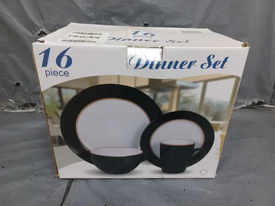 BOXED 16 PIECE BLACK GLAZED STONEWARE DINNER SET - COLLECTION ONLY