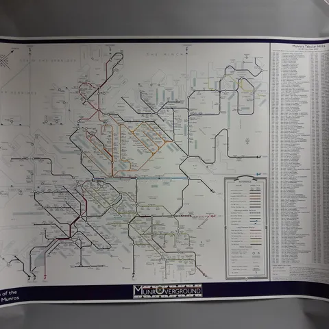 MUNR OVERGROUND RAIL MAP OF THE SCOTTISH MUNROS APPROX 84CMX58CM WITH TUBE 