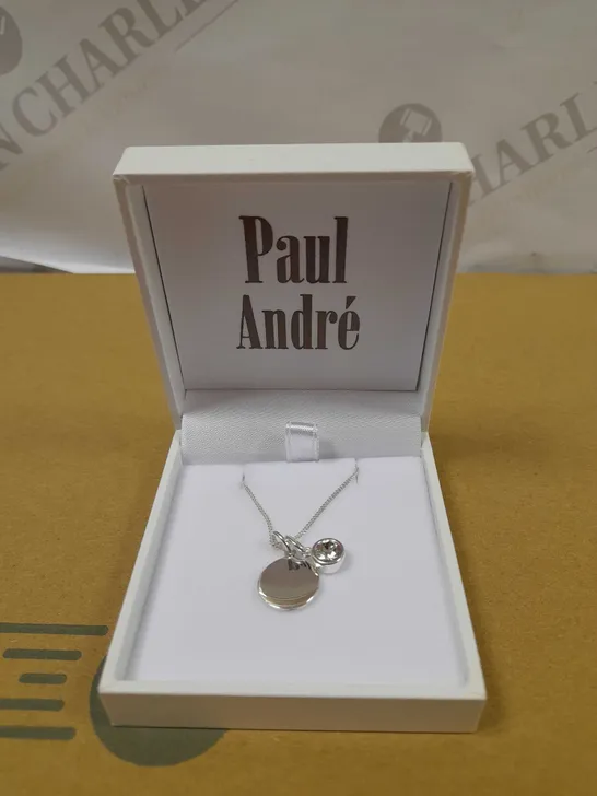 BOXED PAUL ANDRE SILVER EFFECT SPARKLE STONE NECKLACE 