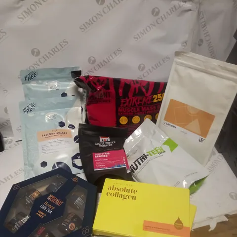 BOX OF  ASSORTED FOOD PRODUCTS - INCLUDING HONEY, ABSOLUTE COLLAGEN, COFFEE BEANS