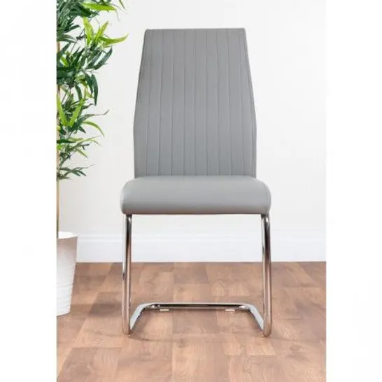 FAUX LEATHER CHROME LEGS DINING CHAIR - GREY 