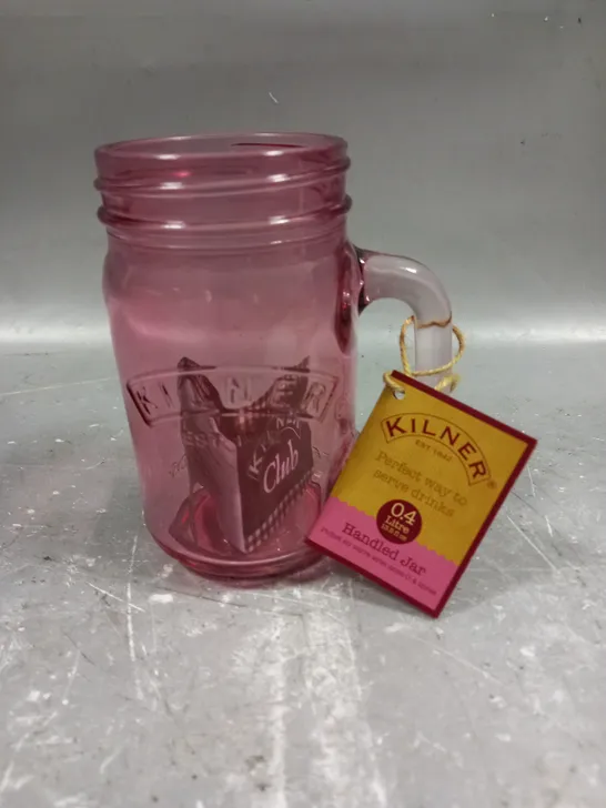 BOX OF APPROXIMATELY 12 KILNER HANDLED JARS IN PINK 400ML