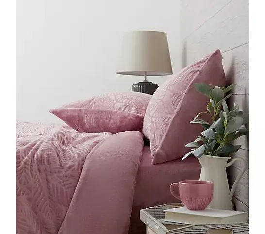 COZEE HOME LEAF TUFTED VELVETSOFT 4 PIECE DUVET SET- ROSE