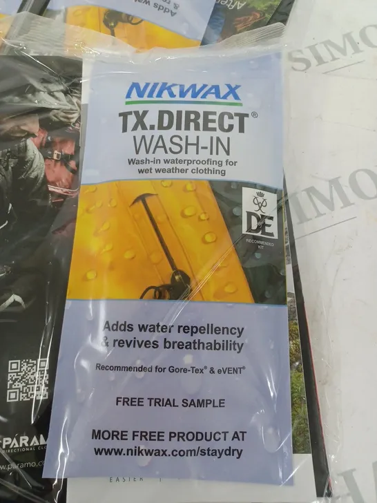 LOT OF APPROXIMATELY 60 NIKWAX TX.DIRECT WASH-IN TRIAL SAMPLES