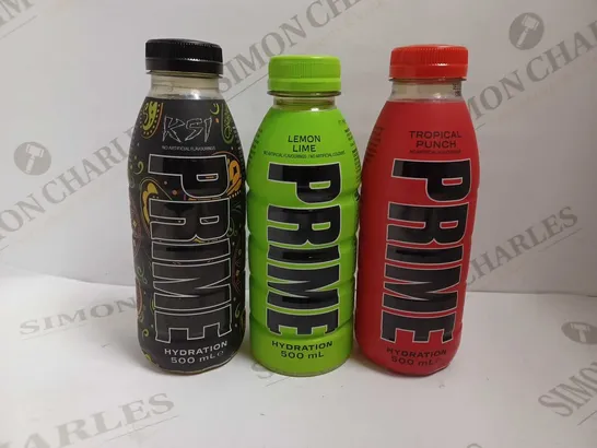 THREE PRIME DRINKS INCLUDING LEMON LIME, TROPICAL PUNCH AND KSI