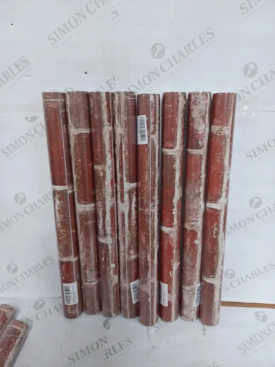 LOT TO CONTAIN APPROX. 8 X ROLLS OF RED BRICK PATTERNED WALLPAPER - 45CM X 5M PER ROLL