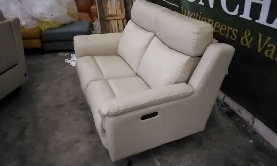 QUALITY DESIGNER CREAM LEATHER ELECTRIC RECLINING 2 SEATER SOFA 