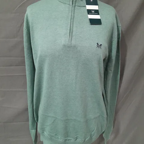 CREW CLOTHING HALF ZIP NECK JUMPER IN GREEN MARL - M