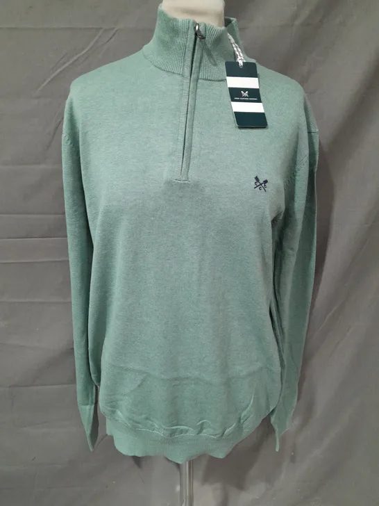 CREW CLOTHING HALF ZIP NECK JUMPER IN GREEN MARL - M