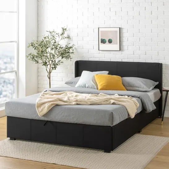 BOXED ESTELLA UPHOLSTERED OTTOMAN DOUBLE BED FRAME WITH HEADBOARD - BLACK (1 BOX)