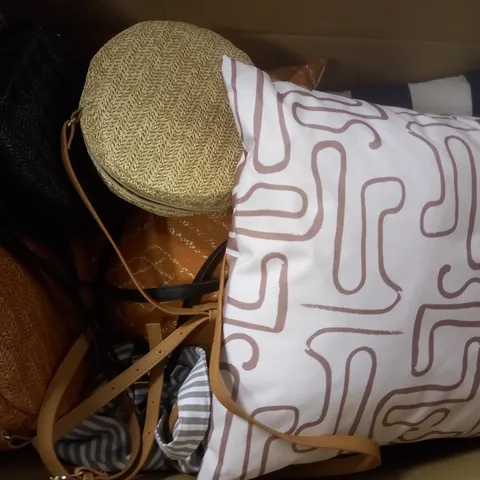 LARGE BOX OF ASSORTED PILLOWS AND BAGS 