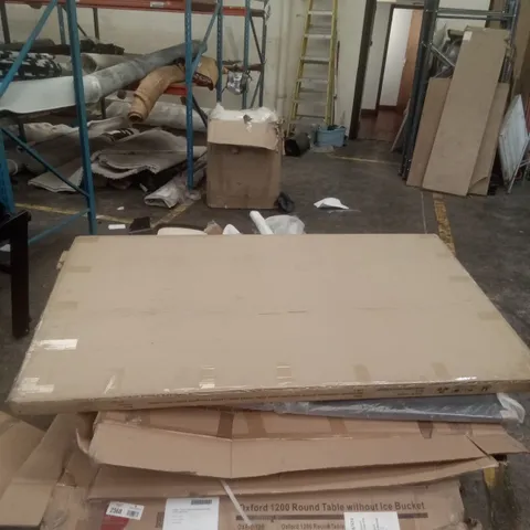 PALLET OF FLATPACK FURNITURE PARTS INCLUDING TABLE TOPS AND HEADBOARDS