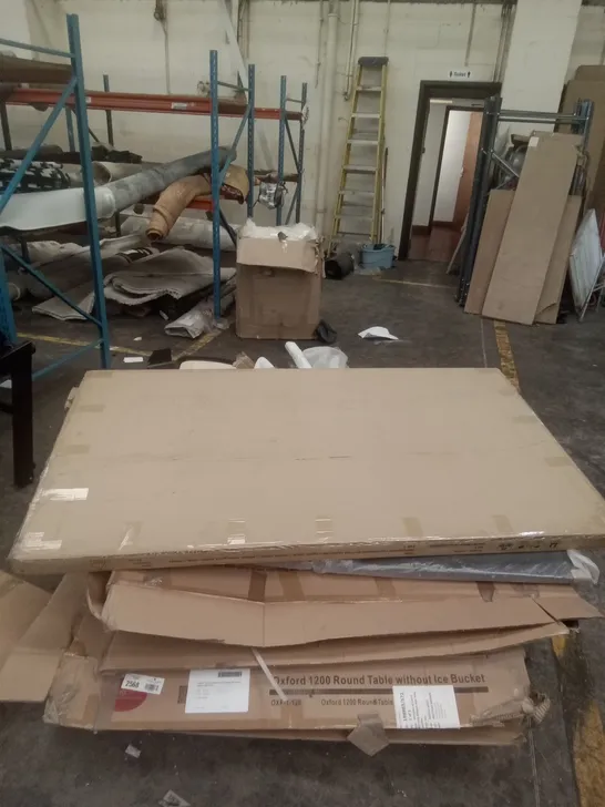 PALLET OF FLATPACK FURNITURE PARTS INCLUDING TABLE TOPS AND HEADBOARDS