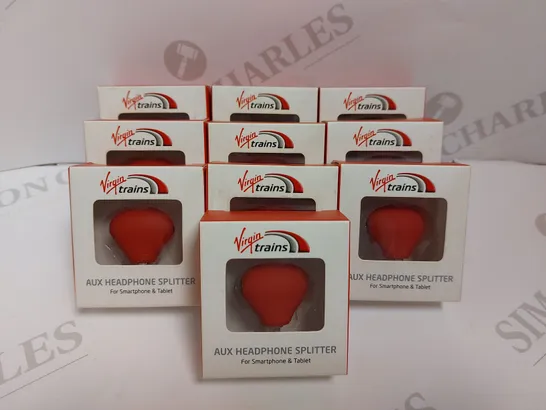 BOX OF APROX 10 VIRGIN TRAINS AUX HEADPHONES SPLITTERS 3.5MM	