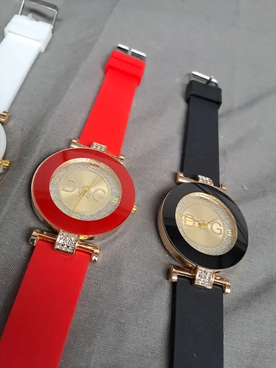 3 X DQG WATCHES TO INCLUDE RED, WHITE & BLACK