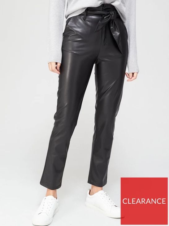 BRAND NEW FAUX LEATHER PAPERBAG WAIST SLIM LEG TROUSERS - BLACK SIZE 16 RRP £32