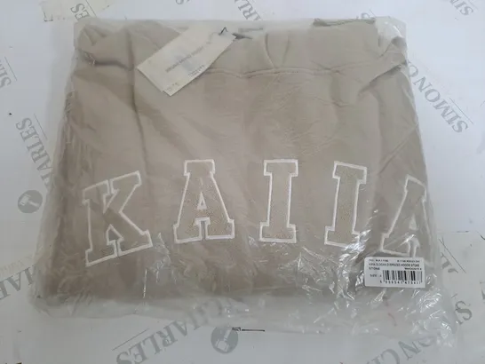 KAIIA SLOGAN OVERSIZED HOODIE IN STONE - SIZE 8