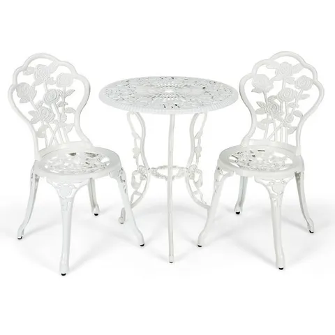 BOXED 3PCS ALUMINIUM BISTRO DINING TABLE SET WITH ROSES DESIGN