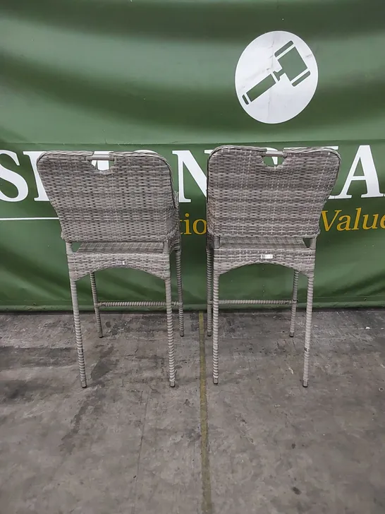 PAIR OF PORTO RATTAN PATIO BAR STOOLS IN GREY